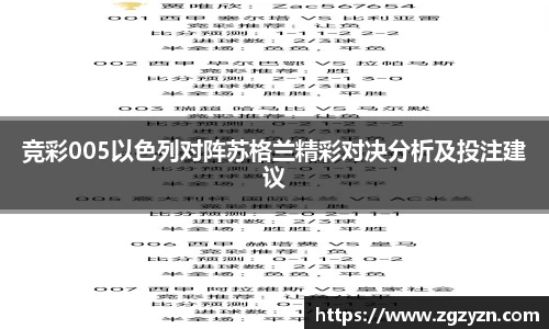 竞彩005以色列对阵苏格兰精彩对决分析及投注建议